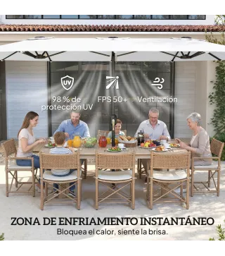 Sombrilla Doble de Jardín 4,6x2,6 m con Manivela Manual Protección UV50+ Funda Resistente al Agua Blanco