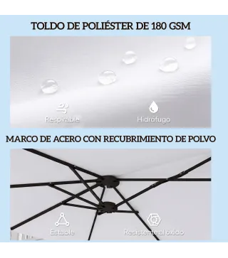 Sombrilla Doble de Jardín 4,6x2,6 m con Manivela Manual Protección UV50+ Funda Resistente al Agua Blanco