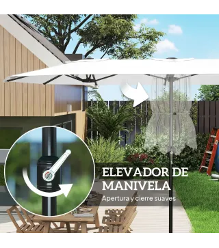 Sombrilla Doble de Jardín 4,6x2,6 m con Manivela Manual Protección UV50+ Funda Resistente al Agua Blanco