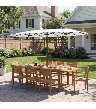 Sombrilla Doble de Jardín 4,6x2,6 m con Manivela Manual Protección UV50+ Funda Resistente al Agua Blanco