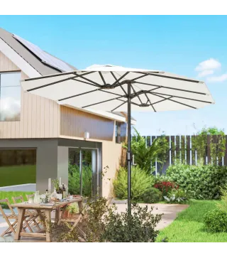 Sombrilla Doble de Jardín 4,6x2,6 m con Manivela Manual Protección UV50+ Funda Resistente al Agua Blanco