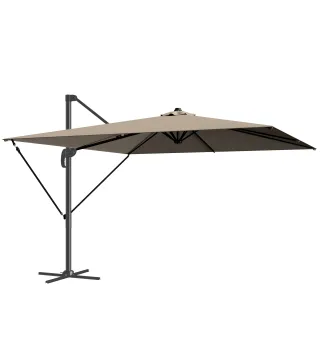 Parasol Excéntrico 2,9x2,9 m de Aluminio con Manivela Inclinación Ajustable Giratorio 360° Base Cruzada y Funda Caqui