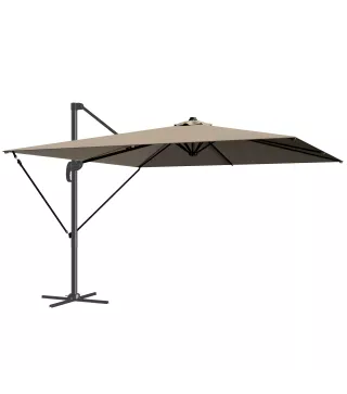 Parasol Excéntrico 2,9x2,9 m de Aluminio con Manivela Inclinación Ajustable Giratorio 360° Base Cruzada y Funda Caqui