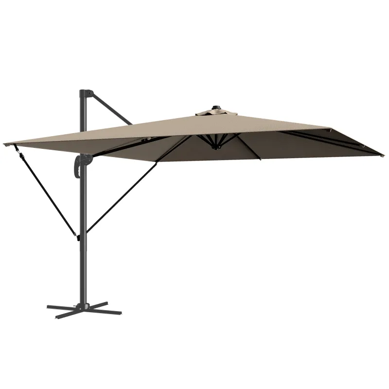 Parasol Excéntrico 2,9x2,9 m de Aluminio con Manivela Inclinación Ajustable Giratorio 360° Base Cruzada y Funda Caqui