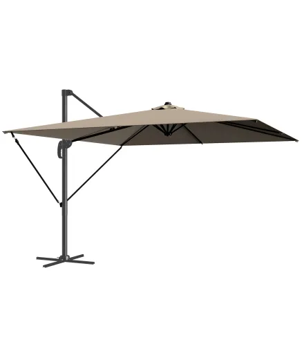 Parasol Excéntrico 2,9x2,9 m de Aluminio con Manivela Inclinación Ajustable Giratorio 360° Base Cruzada y Funda Caqui