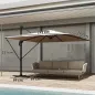 Parasol Excéntrico 2,9x2,9 m de Aluminio con Manivela Inclinación Ajustable Giratorio 360° Base Cruzada y Funda Caqui