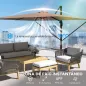 Parasol Excéntrico 2,9x2,9 m de Aluminio con Manivela Inclinación Ajustable Giratorio 360° Base Cruzada y Funda Caqui