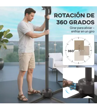 Parasol Excéntrico 2,9x2,9 m de Aluminio con Manivela Inclinación Ajustable Giratorio 360° Base Cruzada y Funda Caqui