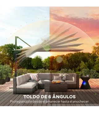 Parasol Excéntrico 2,9x2,9 m de Aluminio con Manivela Inclinación Ajustable Giratorio 360° Base Cruzada y Funda Caqui