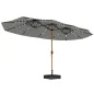 Sombrilla Doble de Jardín 4,6x2,6 m con 48 Luces LED Base Incluida Manivela Sacos de Arena Anti-UV Gris Claro