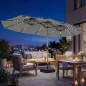 Sombrilla Doble de Jardín 4,6x2,6 m con 48 Luces LED Base Incluida Manivela Sacos de Arena Anti-UV Gris Claro