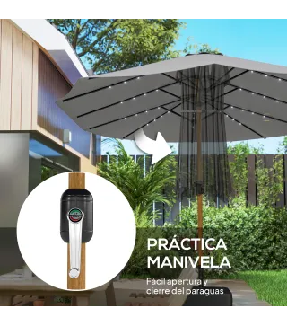 Sombrilla Doble de Jardín 4,6x2,6 m con 48 Luces LED Base Incluida Manivela Sacos de Arena Anti-UV Gris Claro
