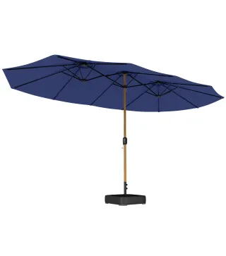 Sombrilla Doble de Jardín 4,7x2,8 m con Base Incluida Manivela Sacos de Arena Protección UV Impermeable Azul Oscuro