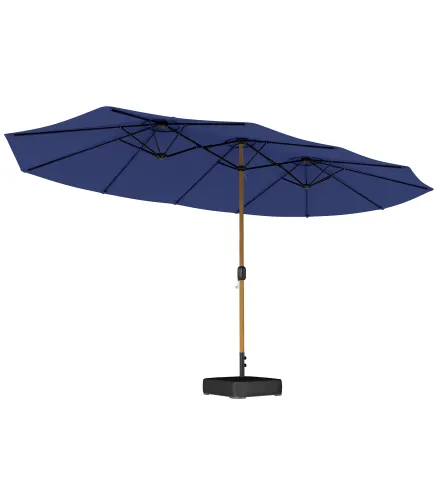 Sombrilla Doble de Jardín 4,7x2,8 m con Base Incluida Manivela Sacos de Arena Protección UV Impermeable Azul Oscuro