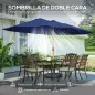 Sombrilla Doble de Jardín 4,7x2,8 m con Base Incluida Manivela Sacos de Arena Protección UV Impermeable Azul Oscuro
