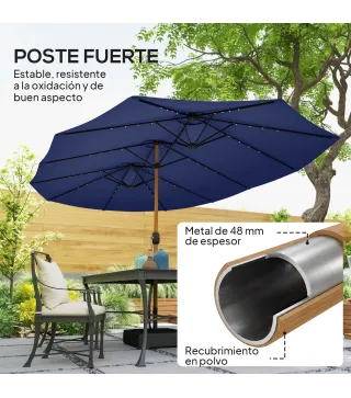 Sombrilla Doble de Jardín 4,7x2,8 m con Base Incluida Manivela Sacos de Arena Protección UV Impermeable Azul Oscuro