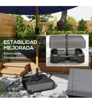 Sombrilla Doble de Jardín 4,7x2,8 m con Base Incluida Manivela Sacos de Arena Protección UV Impermeable Azul Oscuro
