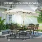 Sombrilla Doble de Jardín 4,6x2,6 m con 48 Luces LED Base Incluida Manivela Sacos de Arena Anti-UV Crema