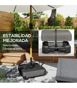 Sombrilla Doble de Jardín 4,6x2,6 m con 48 Luces LED Base Incluida Manivela Sacos de Arena Anti-UV Crema