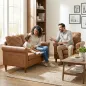 Sofá Individual Tapizado en PU Cojín Grueso Respaldo con Costuras Patas de Madera Maciza Marrón