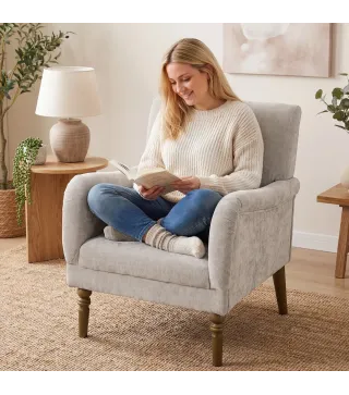 Sofá Individual Tapizado en Lino Reposabrazos Estilizados Patas de Madera Maciza Acolchado Grueso Gris