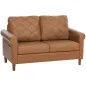 Sofá de 2 Plazas de PU con Patas de Madera Respaldo con Costuras Sofá Moderno para Salón Dormitorio Marrón