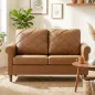 Sofá de 2 Plazas de PU con Patas de Madera Respaldo con Costuras Sofá Moderno para Salón Dormitorio Marrón