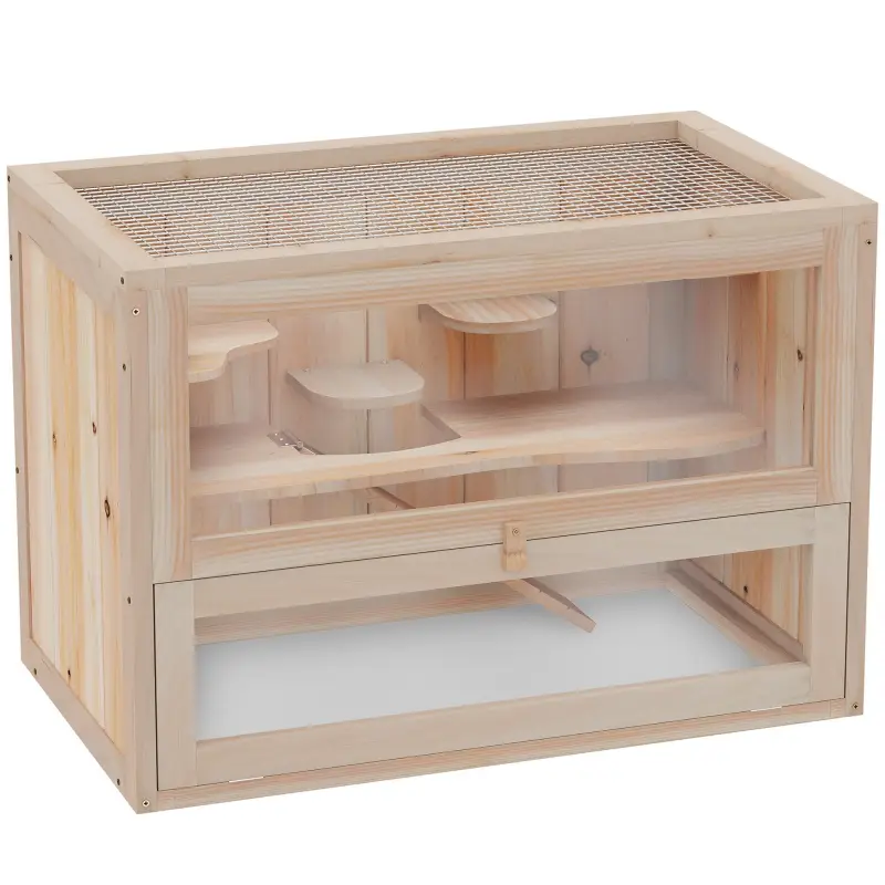 Jaula para Hámster de Madera de 2 Niveles Casa para Animales Pequeños con Plataformas Escaleras 60x35x42 cm Madera Natural Jaula para Hámster de Madera de 2 Niveles Casa para Animales Pequeños con Plataformas Escaleras 60x35x42 cm Madera Natural