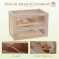 Jaula para Hámster de Madera de 2 Niveles Casa para Animales Pequeños con Plataformas Escaleras 60x35x42 cm Madera Natural