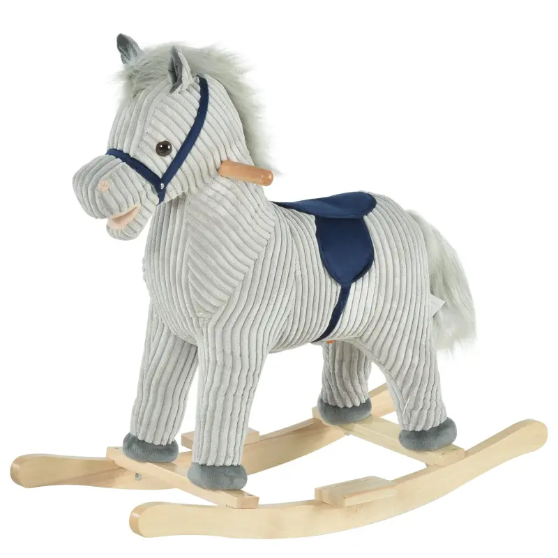 Caballito Balancín Infantil para Niños de +3 Años Caballo Mecedora de Felpa con Sonidos de Relincho y Galope Base de Madera Carg
