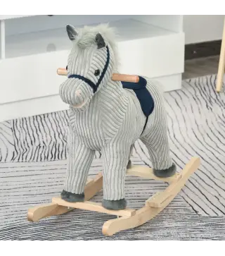 Caballito Balancin Infantil para Ninos de +3 Anos Caballo Mecedora de Felpa con Sonidos de Relincho y Galope Base de Mad