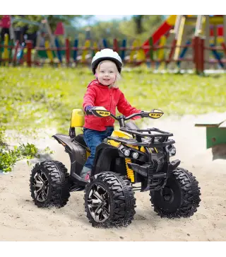 Quad Eléctrico 12V para Niños +3 Años con 2 Motores Faros Música Neumáticos de Suspensión Botones Avance y Retroceso Vehículo El