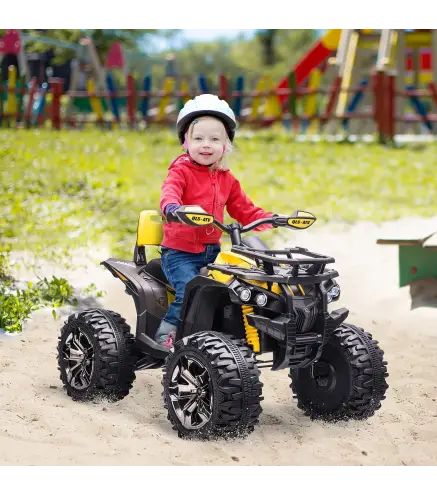 Quad Eléctrico 12V para Niños +3 Años con 2 Motores Faros Música Neumáticos de Suspensión Botones Avance y Retroceso Vehículo El