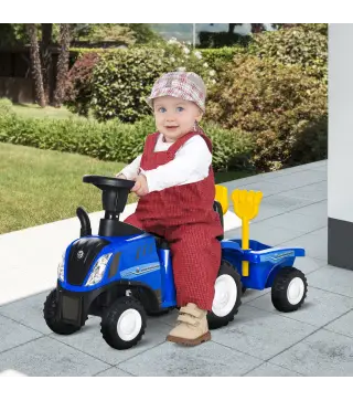 Tractor sin Pedales para Niños de 12-36 Meses con Remolque Extraíble Coche Correpasillos con Bocina Faros Pala Asiento de Suelo