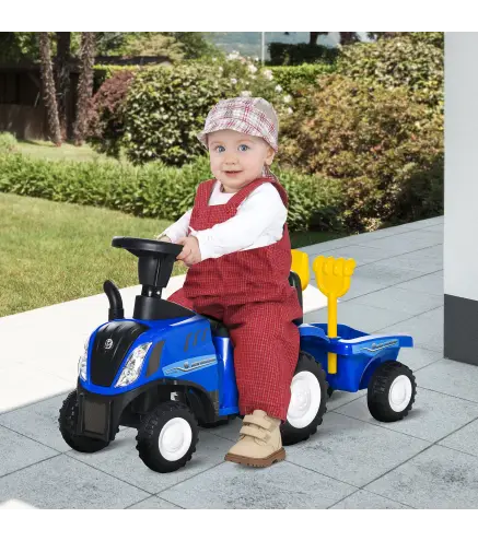 Tractor sin Pedales para Niños de 12-36 Meses con Remolque Extraíble Coche Correpasillos con Bocina Faros Pala Asiento de Suelo