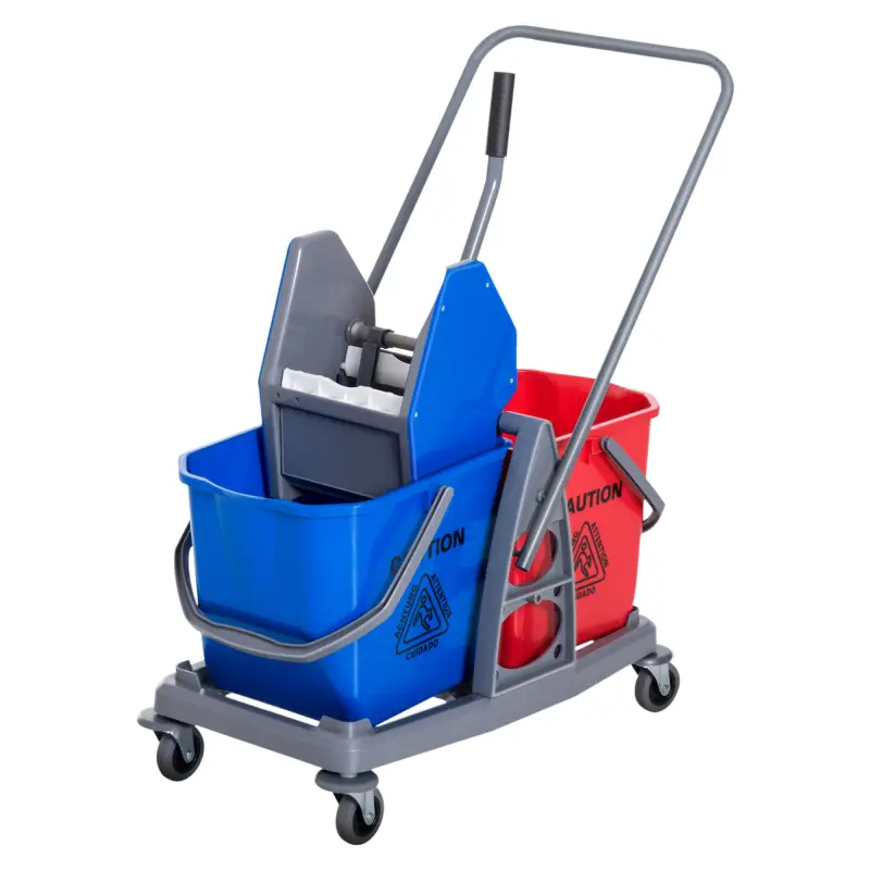Carro de Limpieza Profesional Carro de Fregado de Metal con 2 Cubos de 25 Litros Extraíbles Escurridor Prensa Manual y 4 Ruedas