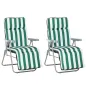 2 Tumbonas de Jardín de Acero con Cojín Acolchado Respaldo Ajustable y Reposapiés 60x75x66-102 cm Rayas Verde
