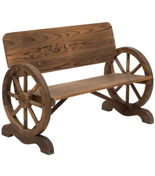 Banco de Exterior de Madera con Reposabrazos y 2 Ruedas Decorativas Estilo Rústico Carga 250 kg 114x58x80 cm Carbonizado