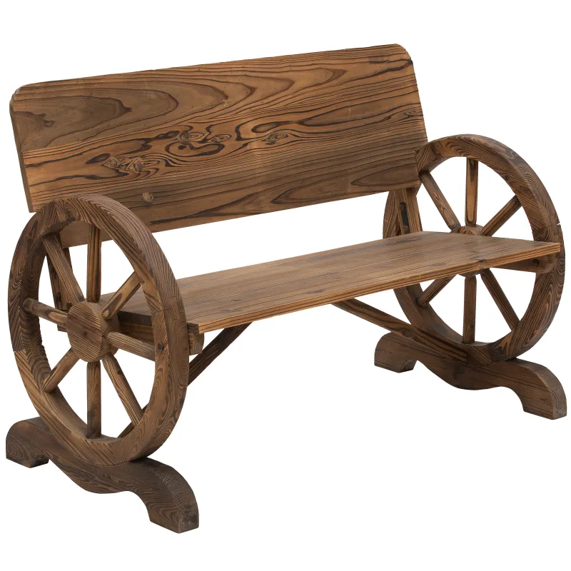 Banco de Exterior de Madera con Reposabrazos y 2 Ruedas Decorativas Estilo Rústico Carga 250 kg 114x58x80 cm Carbonizado Banco de Exterior de Madera con Reposabrazos y 2 Ruedas Decorativas Estilo Rústico Carga 250 kg 114x58x80 cm Carbonizado