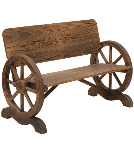 Banco de Exterior de Madera con Reposabrazos y 2 Ruedas Decorativas Estilo Rústico Carga 250 kg 114x58x80 cm Carbonizado