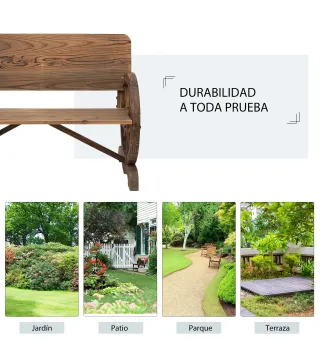 Banco de Exterior de Madera con Reposabrazos y 2 Ruedas Decorativas Estilo Rústico Carga 250 kg 114x58x80 cm Carbonizado