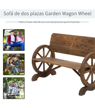 Banco de Exterior de Madera con Reposabrazos y 2 Ruedas Decorativas Estilo Rústico Carga 250 kg 114x58x80 cm Carbonizado