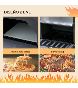 Horno de Pizza de Leña con 2 Capas Horno Exterior con Ruedas Cajón Estante de Almacenamiento 64x54x160 cm Negro