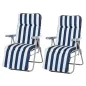 2 Tumbonas de Jardín de Acero con Cojín Acolchado Respaldo Ajustable y Reposapiés 60x75x66-102 cm Azul y Blanco