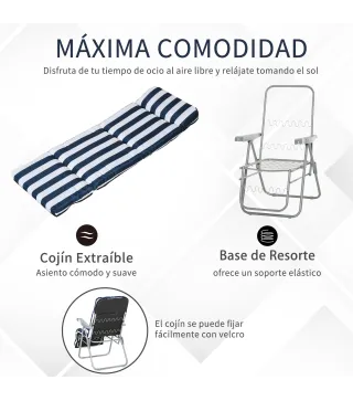 2 Tumbonas de Jardín de Acero con Cojín Acolchado Respaldo Ajustable y Reposapiés 60x75x66-102 cm Azul y Blanco