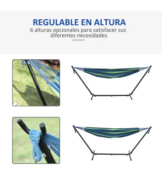 Hamaca con Soporte 310x117 cm para Camping con Altura Ajustable y Bolsa de Transporte Carga 120 kg Rayas Verdes y Azules