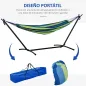 Hamaca con Soporte 310x117 cm para Camping con Altura Ajustable y Bolsa de Transporte Carga 120 kg Rayas Verdes y Azules