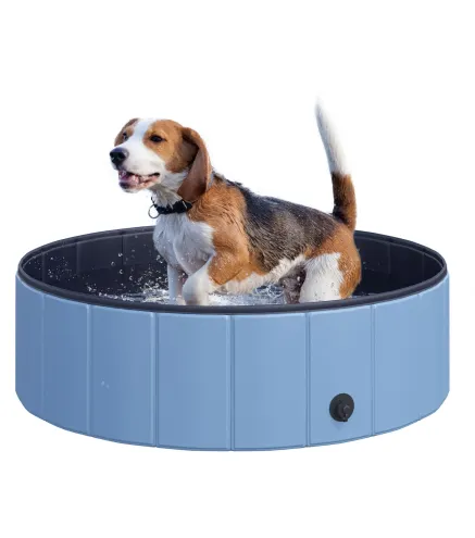 Piscina Plegable para Perros Gatos Ø100x30 cm Bañera Portátil para Mascotas PVC Antideslizante Múltiples Usos Color Azul