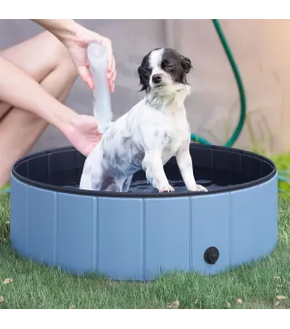 Piscina Plegable para Perros Gatos Ø100x30 cm Bañera Portátil para Mascotas PVC Antideslizante Múltiples Usos Color Azul