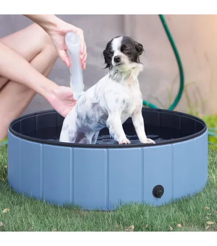 Piscina Plegable para Perros Gatos Ø100x30 cm Bañera Portátil para Mascotas PVC Antideslizante Múltiples Usos Color Azul